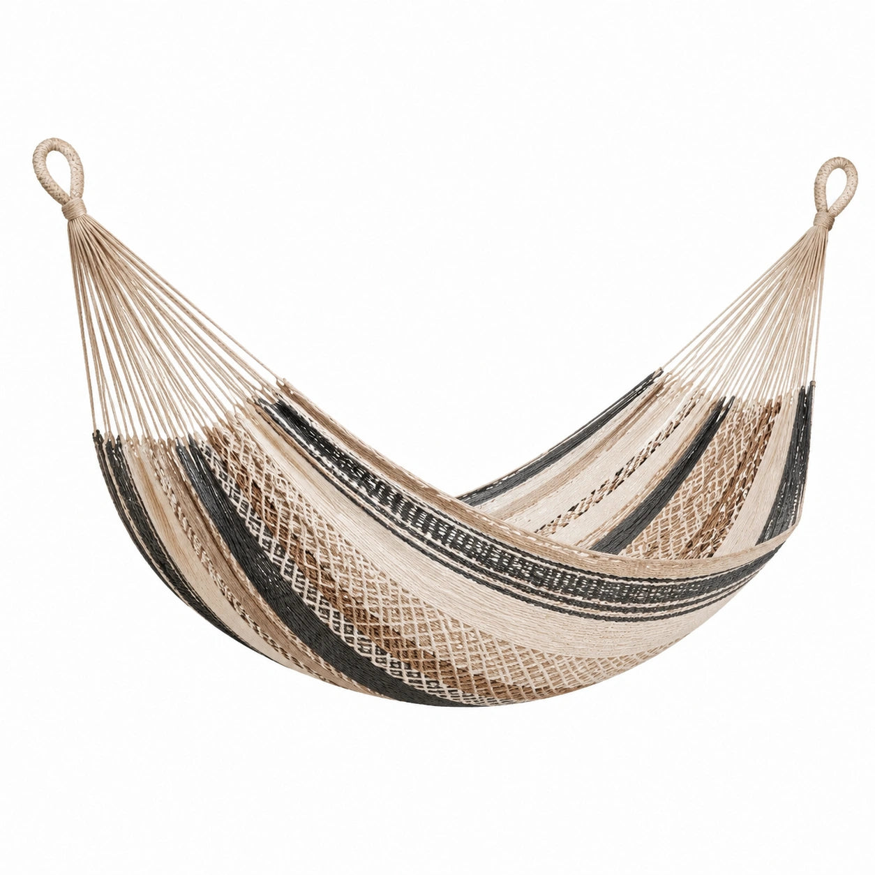 Amaca in Cotone Beige e Nero Intrecciato 200x150 cm