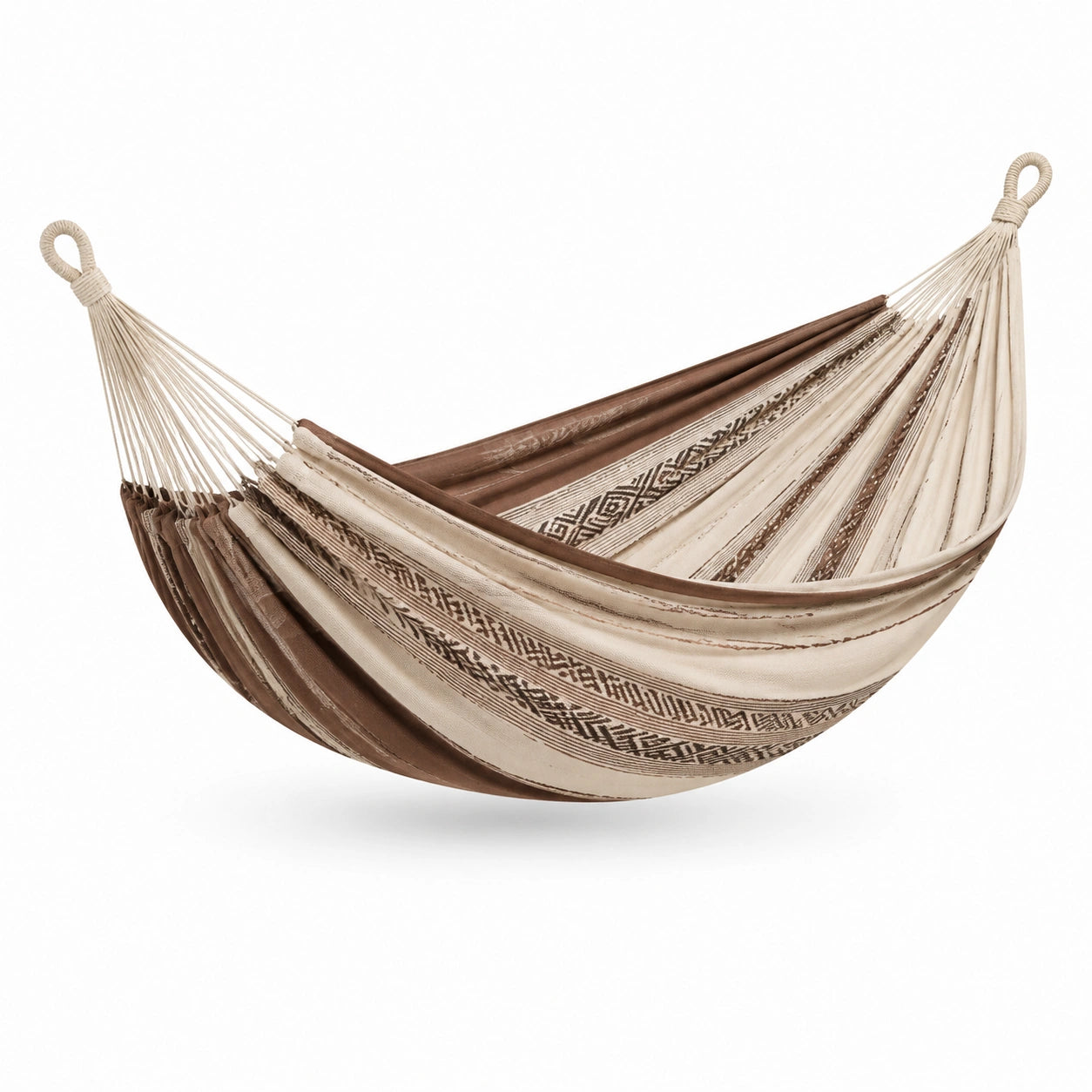 Amaca doppia in tela di cotone marrone e beige