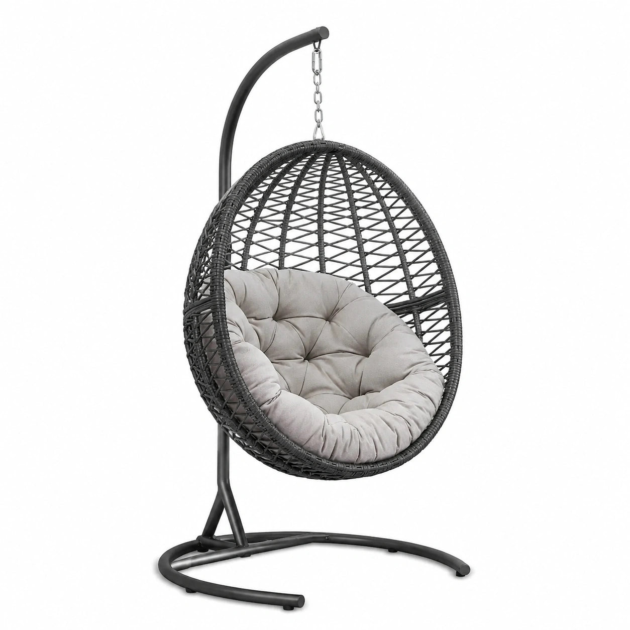 Sedia sospesa in rattan con cuscino grigio