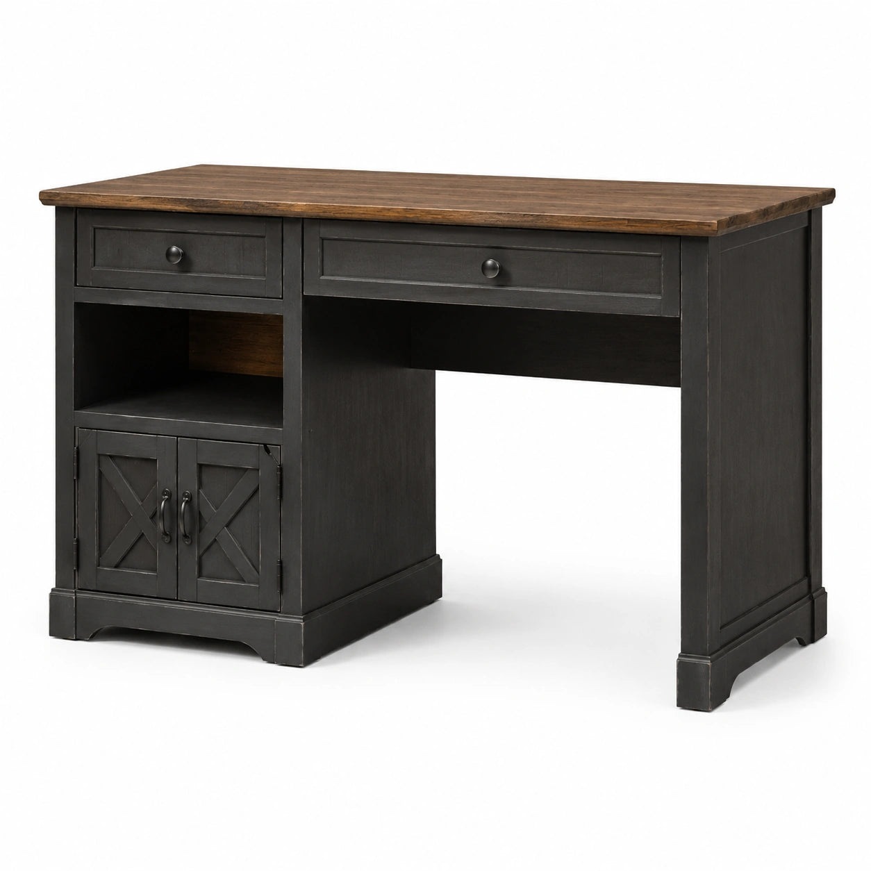 Scrivania in legno e metallo nero con cassetti e armadietto 120cm