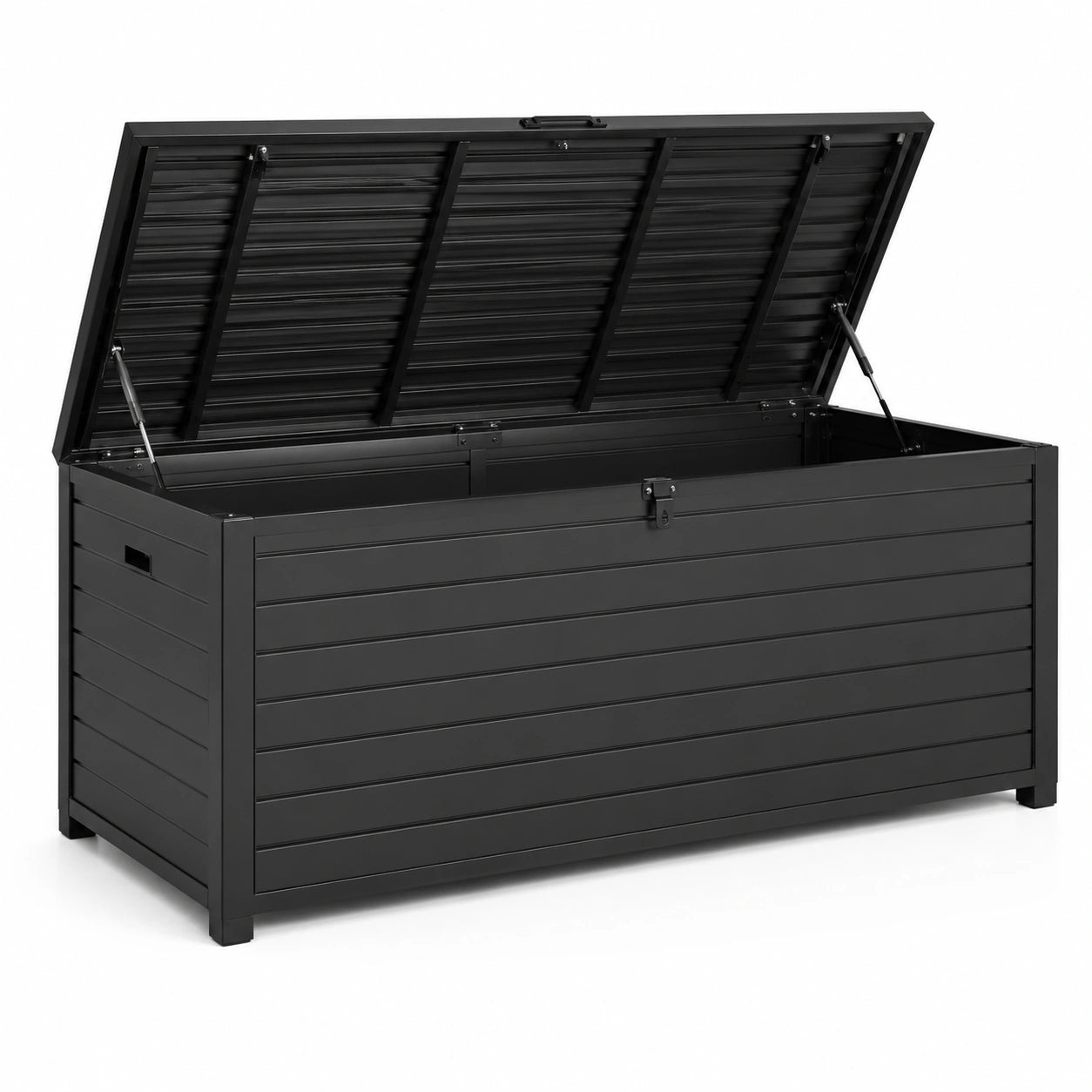 Baule da giardino in metallo nero 150x60x60 cm