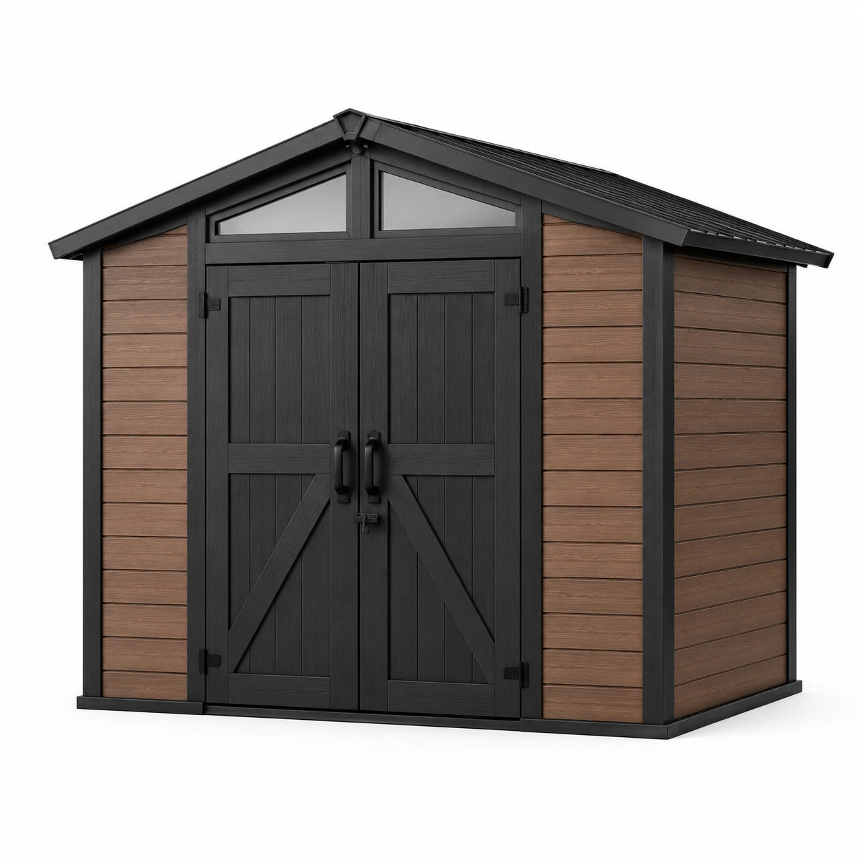 Capanno da Giardino in Resina con Finestre 200x150x180 cm Antracite e Legno