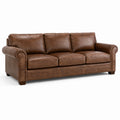 Divano in Pelle Marrone con Struttura in Legno