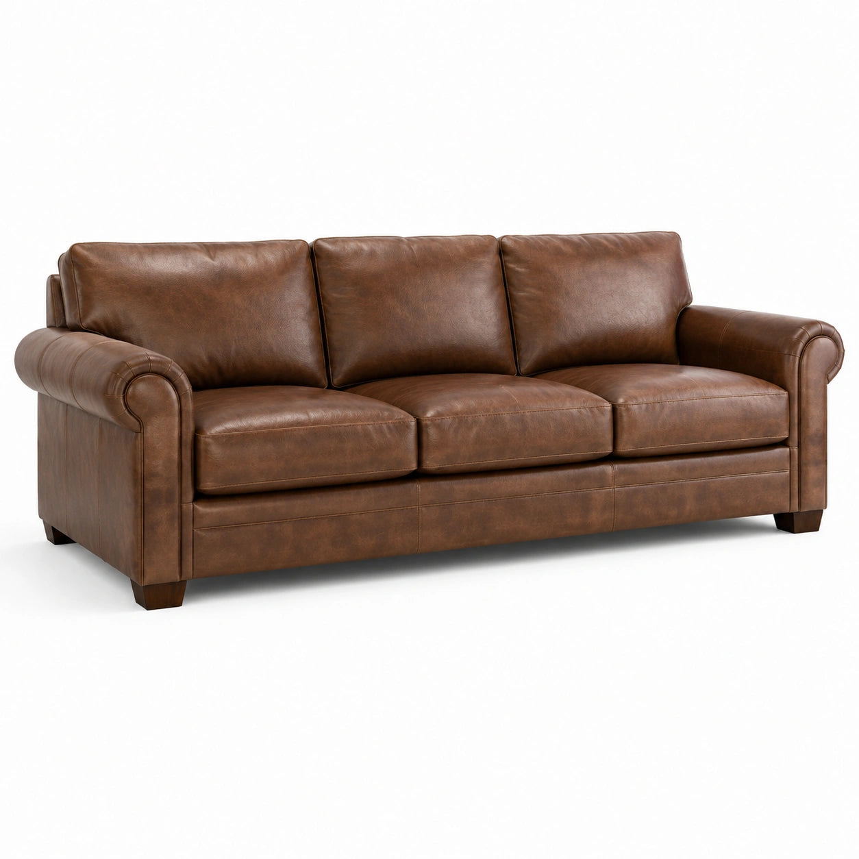 Divano in Pelle Marrone con Struttura in Legno