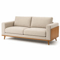 Divano a 3 posti in tessuto beige con struttura in legno