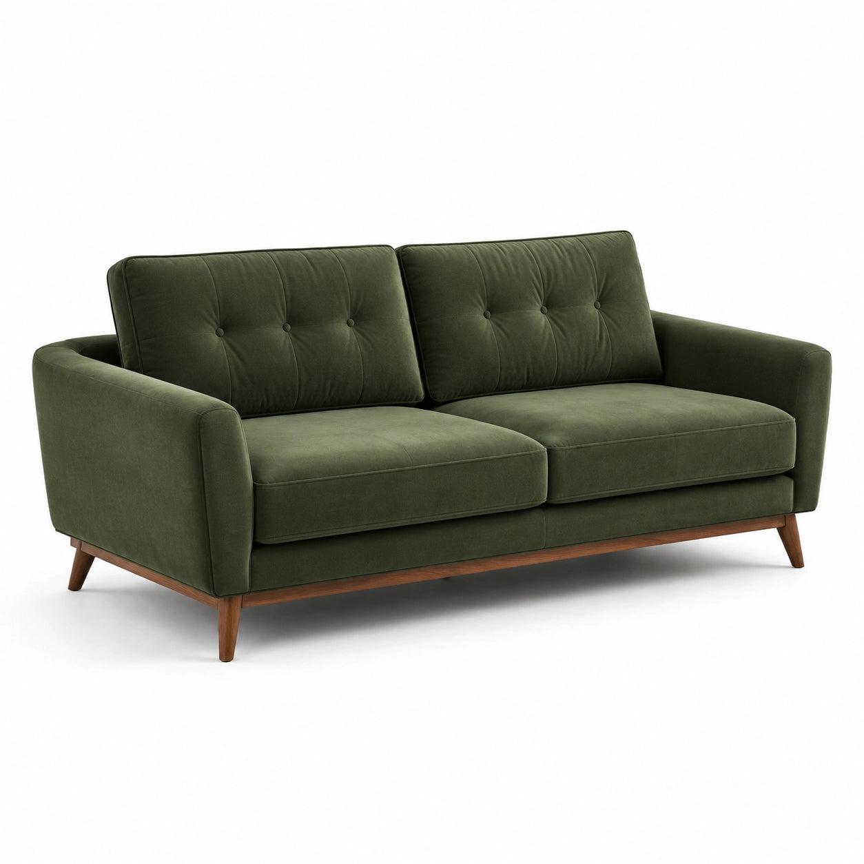 Divano in velluto verde con base in legno