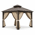 Gazebo in alluminio con tende in poliestere marrone e beige