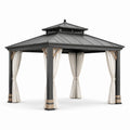 Gazebo in Metallo 3x3 m con Tetto e Tendaggi Beige