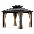 Gazebo in Alluminio Nero con Tetto in Acciaio Zincato e Tende Beige