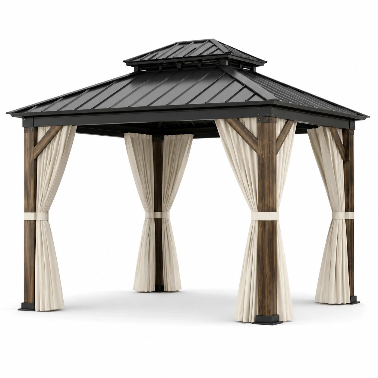 Gazebo da Giardino in Legno e Metallo con Tetto in Acciaio