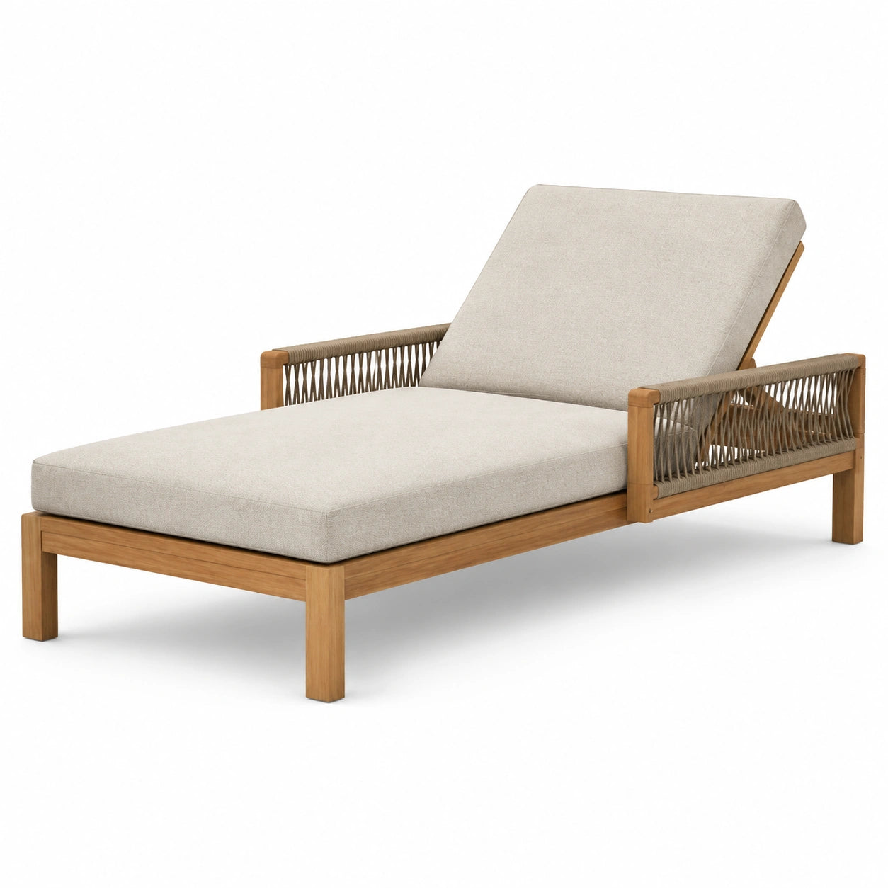 Lettino prendisole in teak con cuscino in poliestere regolabile