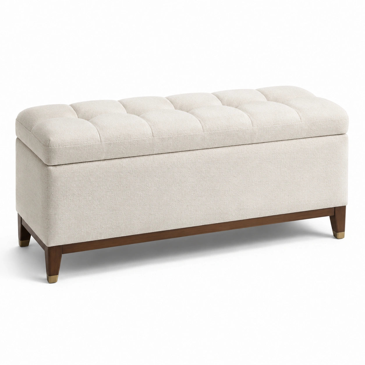 Panca contenitore in legno e tessuto beige