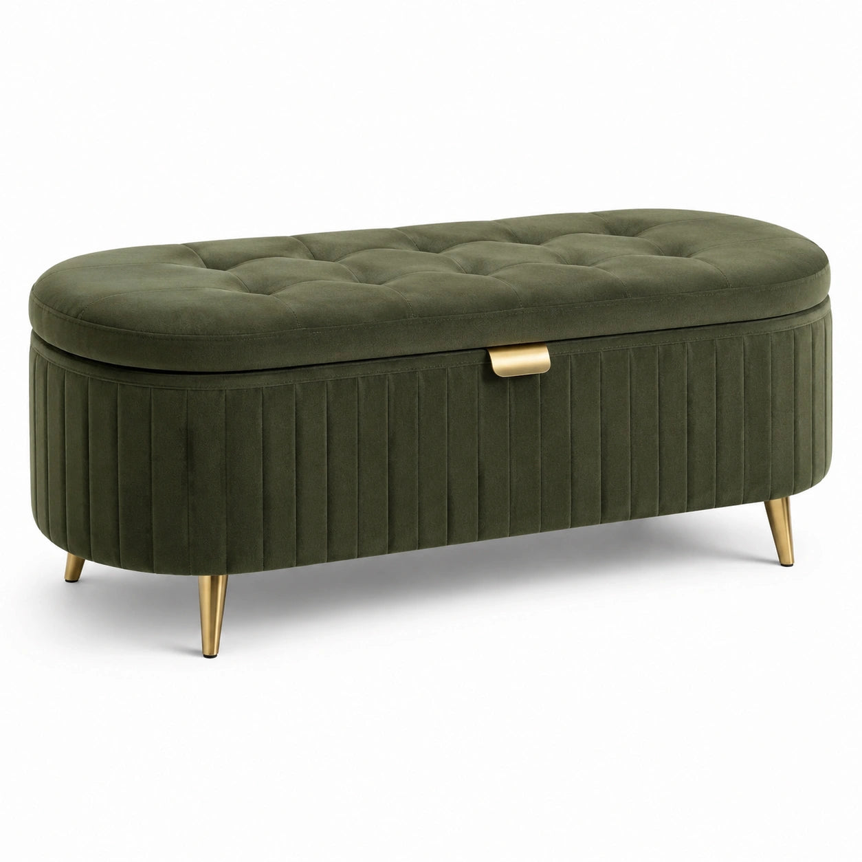 Panca in velluto verde oliva con gambe in metallo