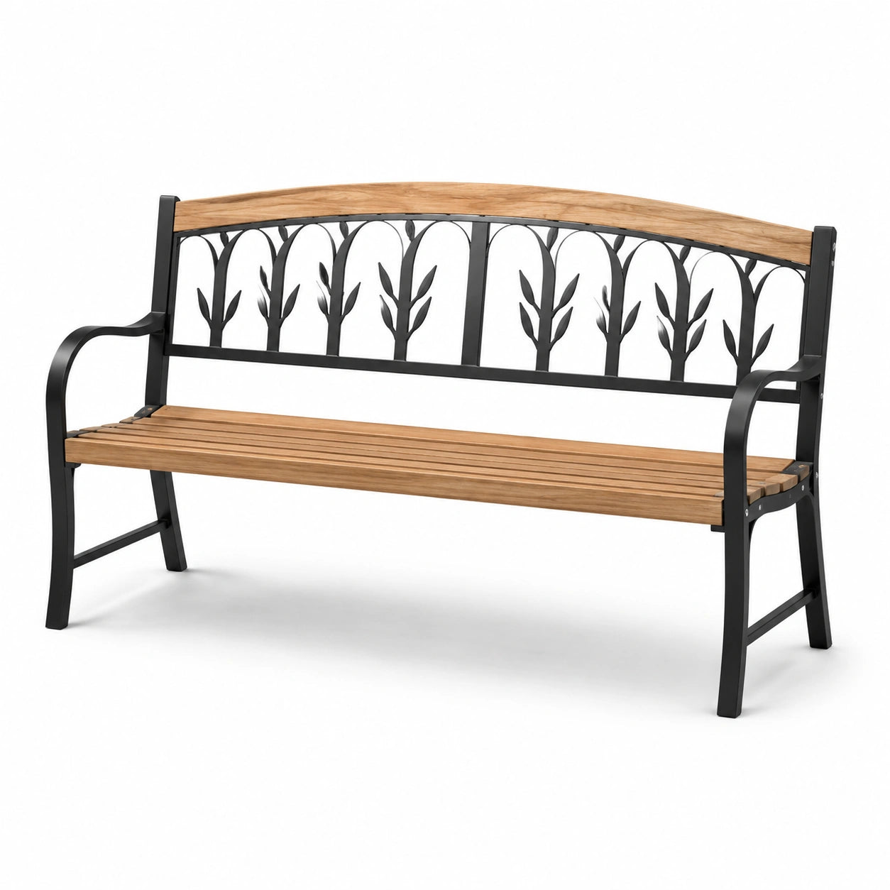 Panchina da giardino in legno di teak e metallo nero